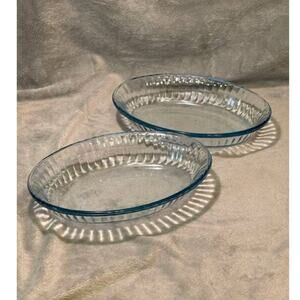 Vintage Colorex Pair of 8" Oval Ribbed Ice Blue Glass Serving Dishes